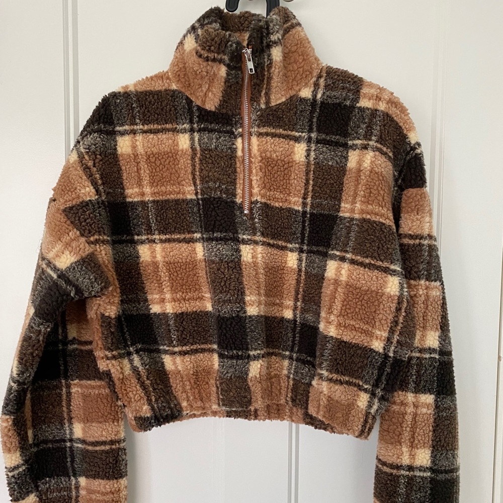 Cropped Quarter Zip Teddy Jacket